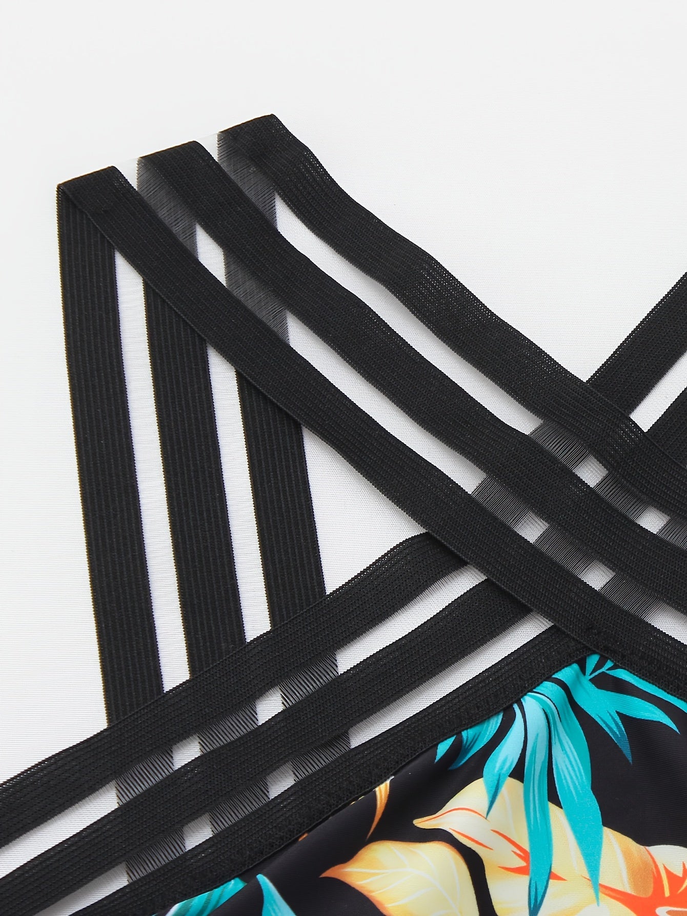 Women's Tropical Print Mesh Two-Piece Tankini Swimsuit with High Stretch Top and Boxer Shorts