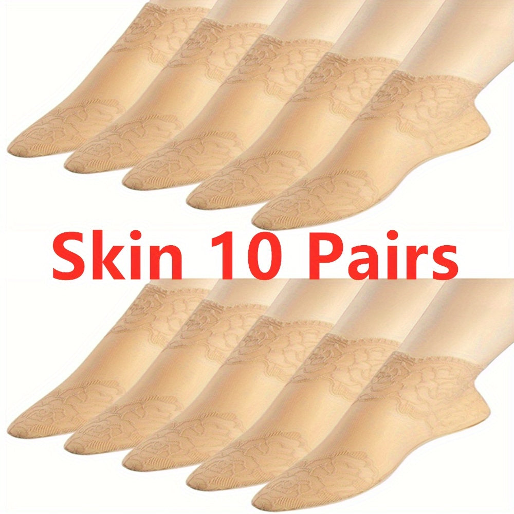 Women's Invisible Socks 5 Pairs Geometric Lace Floral Trim Polyester Spandex