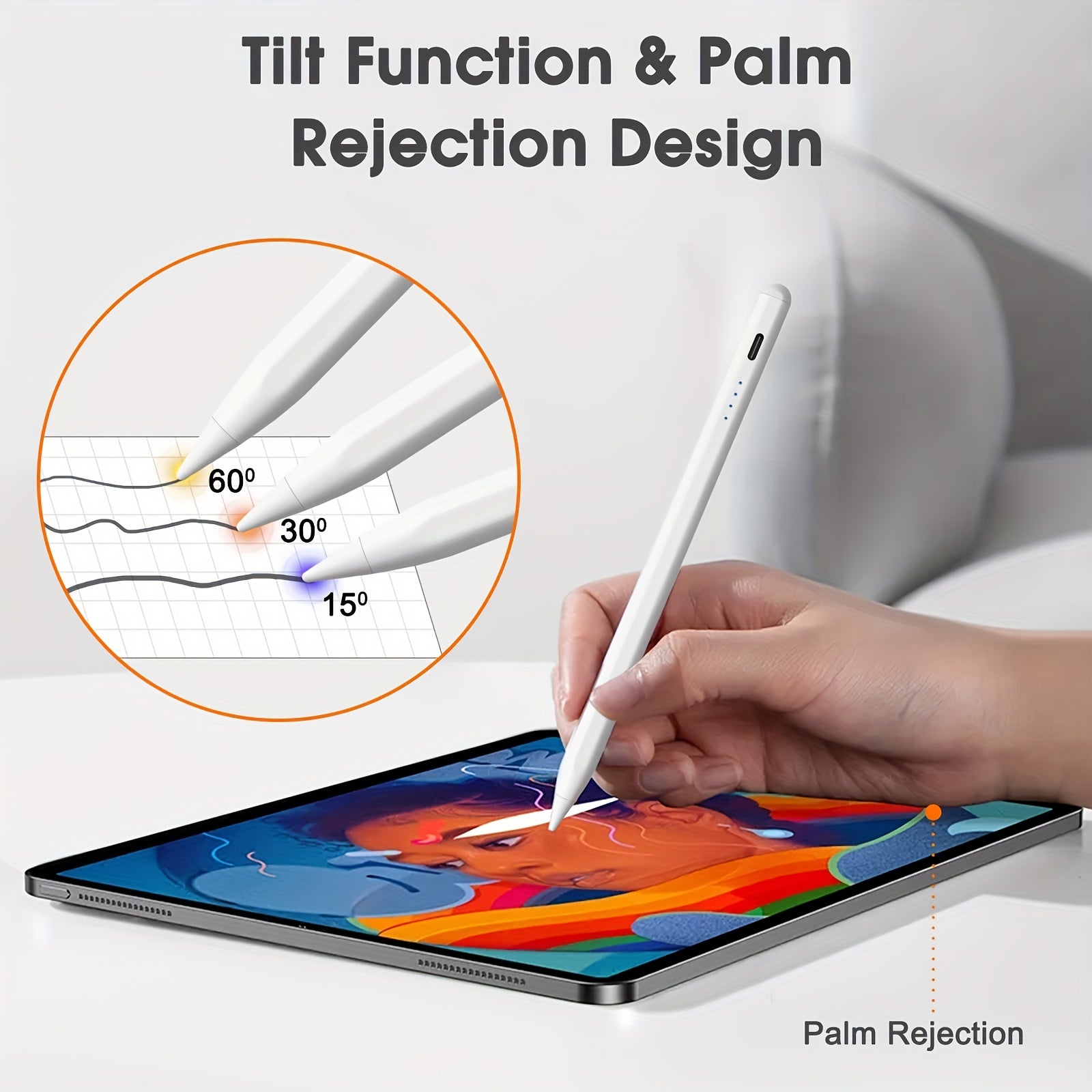 Rechargeable iPad Stylus Pen with Palm Rejection Tilt Function and Fast Charging