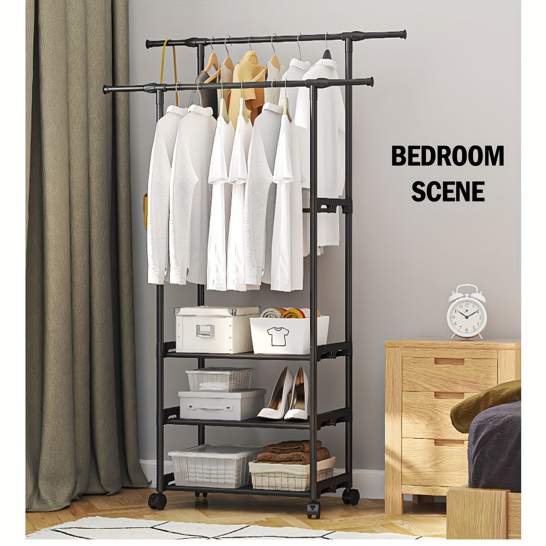 Carbon Steel Mobile Closet Organizer with Casters for Indoor Storage