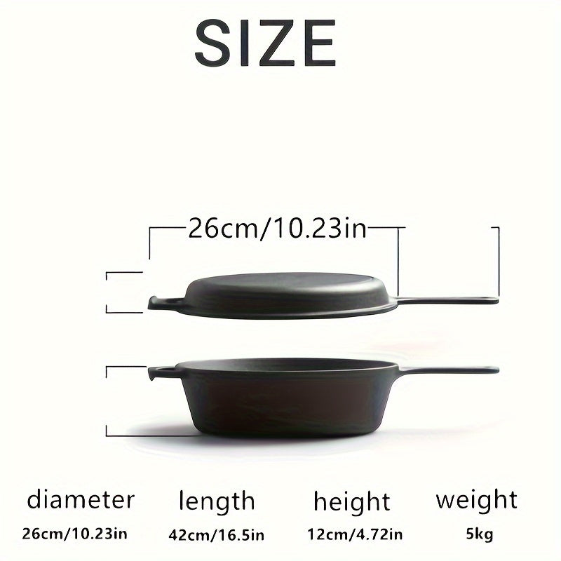 Dual-Sided Cast Iron Skillet Set Non-Stick Versatile for Frying Soup Stew