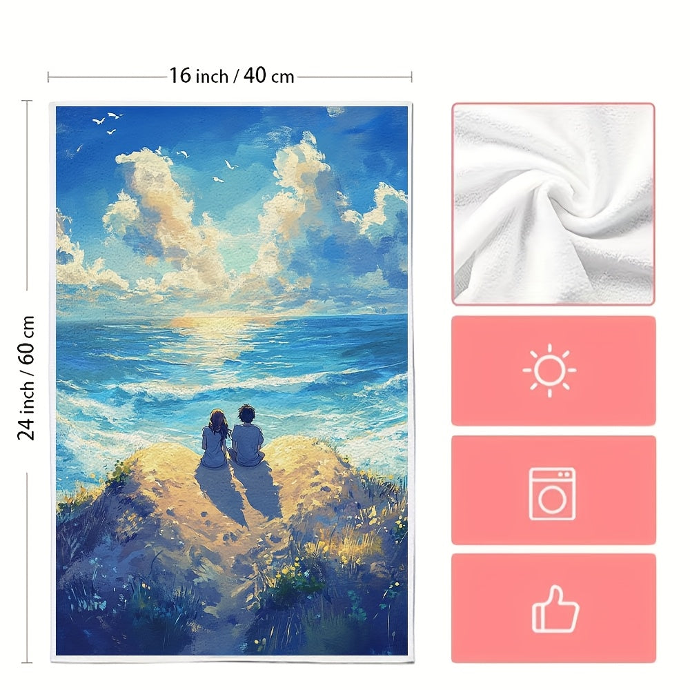 2 ta Ultra-Soft yuvuvchi oshxona sochiqlari, Anime juftligi, yurak, qum tepaligi, 40x60 sm
