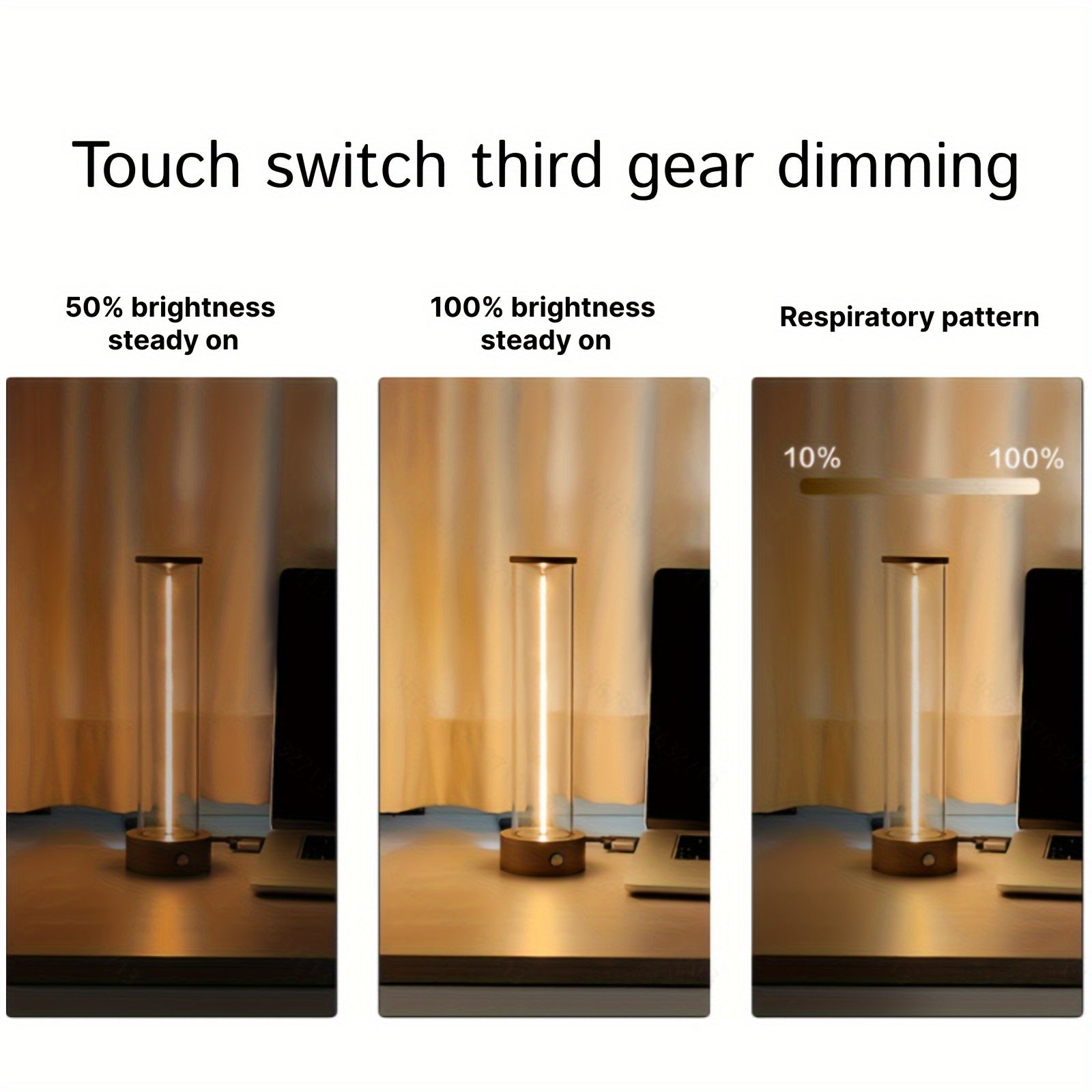 LED Desk Lamp Dimmable Touch Control Rechargeable USB Cordless Metal Base Black Indoor