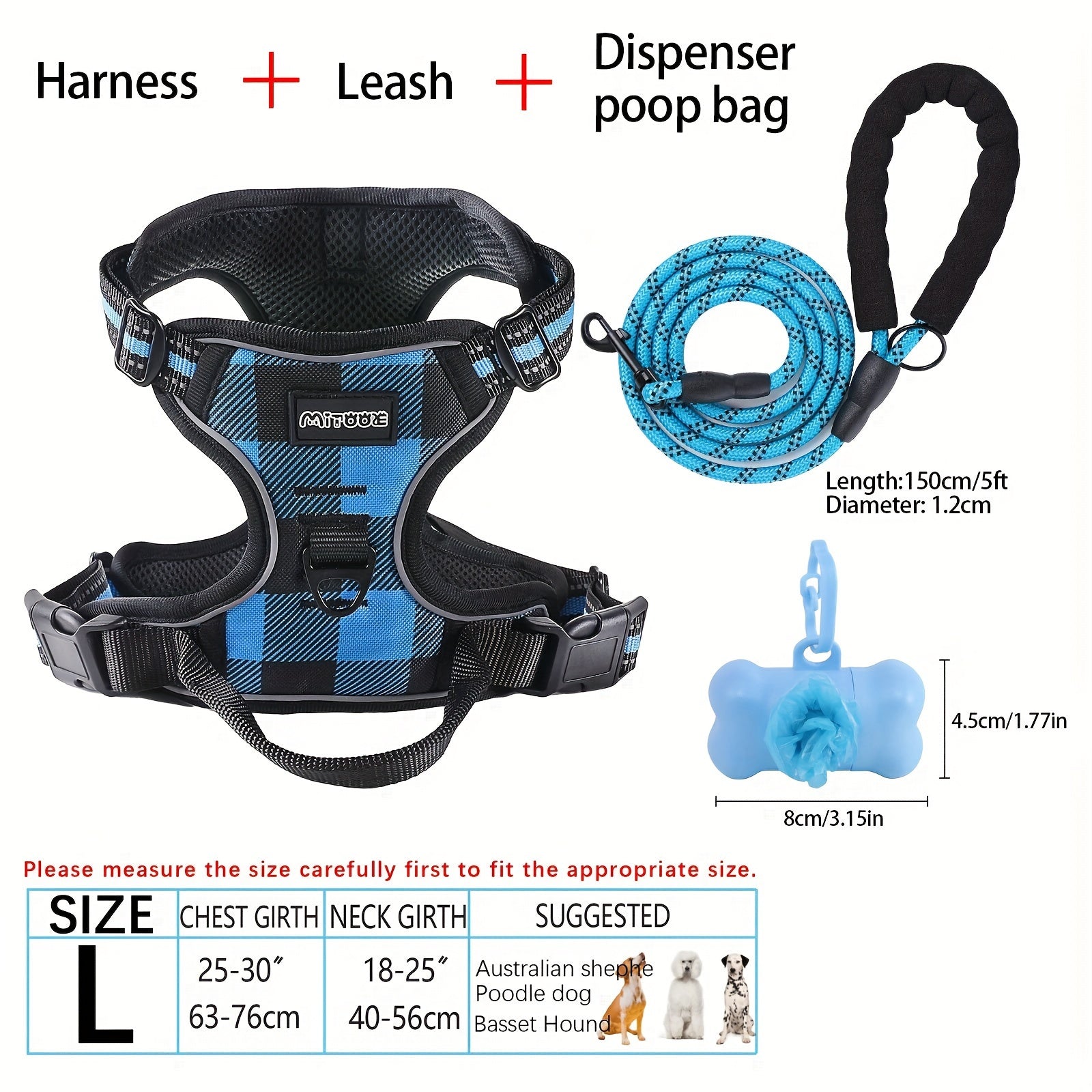 No-Pull Dog Harness and Leash Set with Reflective Features for Medium and Large Dogs