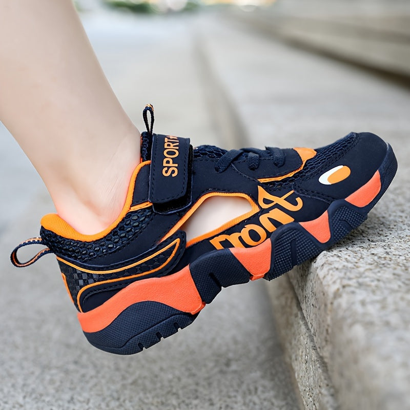 Детские летние сандалии Мальчики Легкие дышащие резиновые подошвы с полосками синий оранжевый