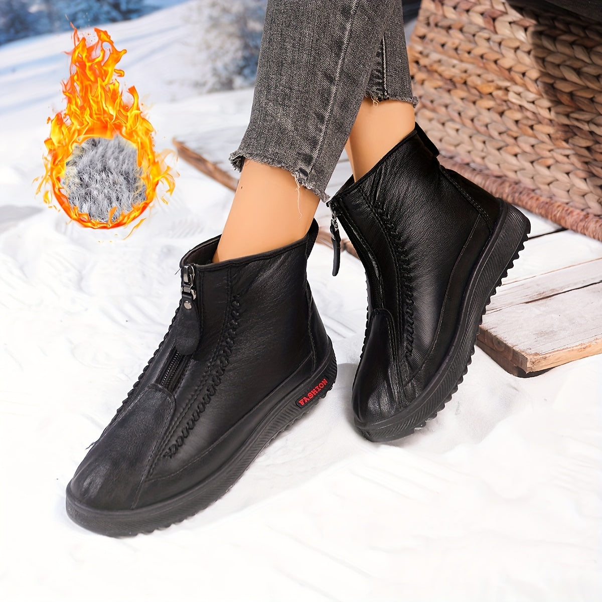 Women's Winter Insulated Snow Boots with Zipper Non-Slip Sole Brown