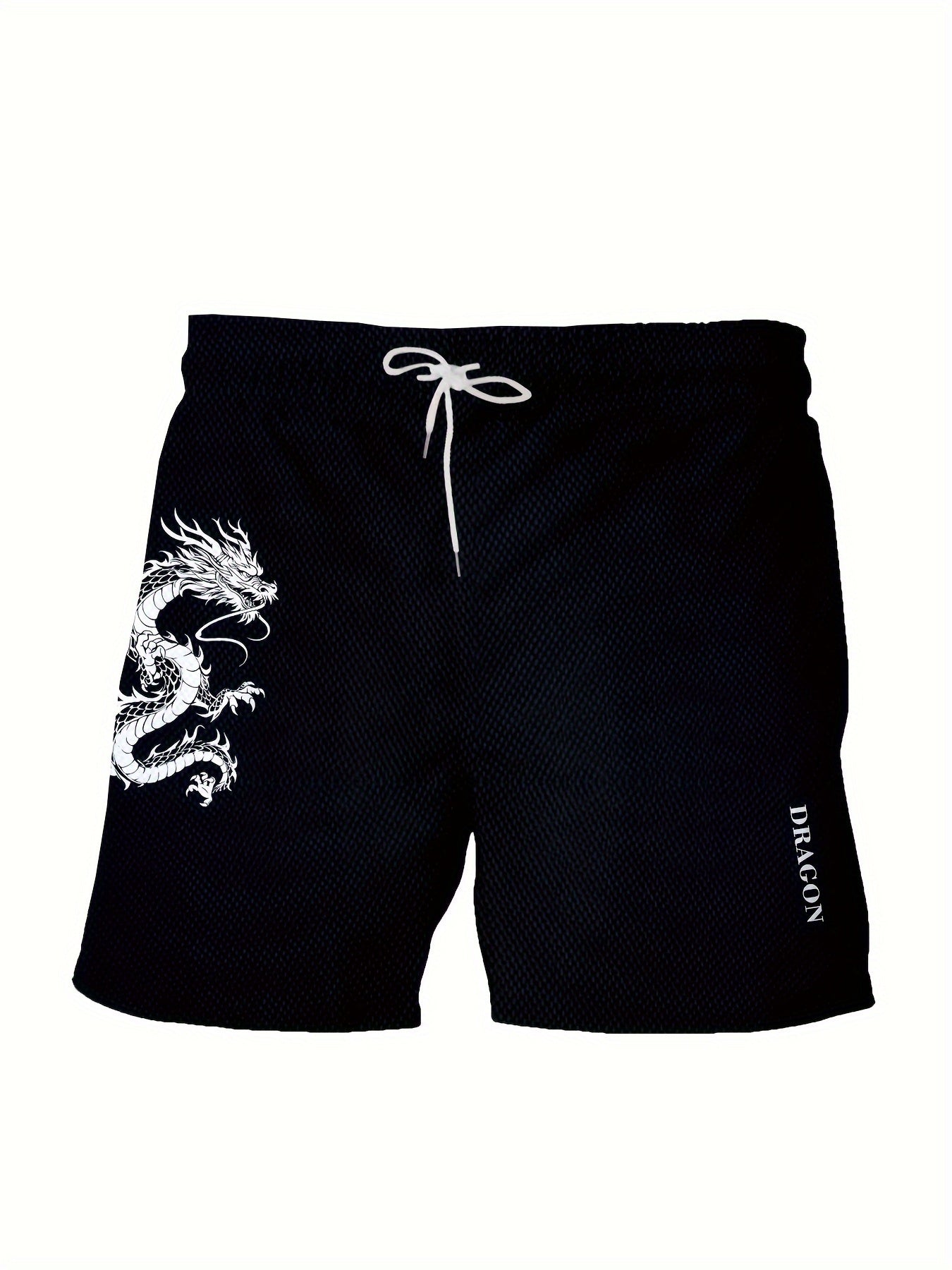 Men's Plus Size Dragon Print Beach Shorts Quick-Dry Elastic Waist Polyester