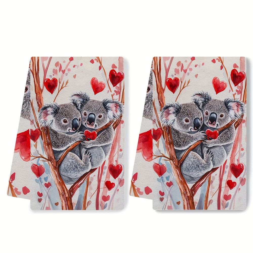 Set of 2 Valentine Koala Kitchen Towels Ultra Soft Absorbent 16x24 Inches
