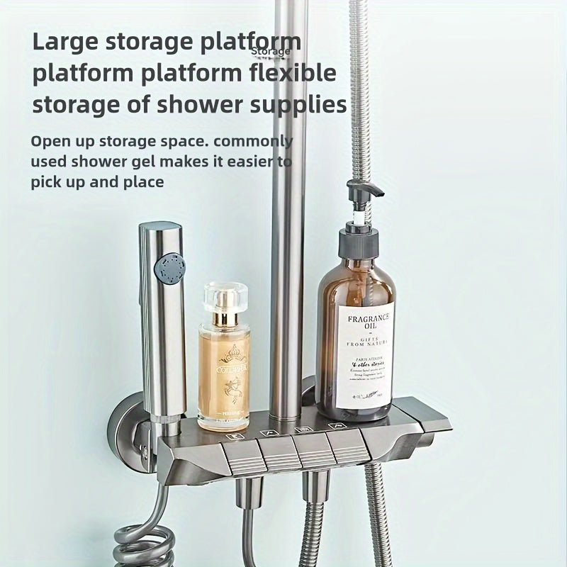 Aluminum 4-Way Shower System with Thermostatic Mixer Rainfall Handheld Bidet Tub Outlet