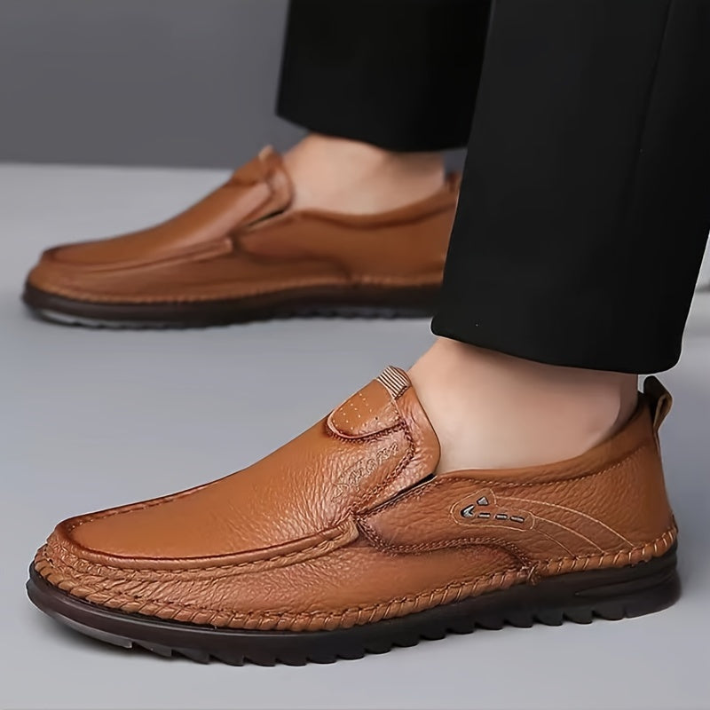 Men's Cow Leather Slip-On Loafers with Non-Slip Rubber Sole for Casual and Business