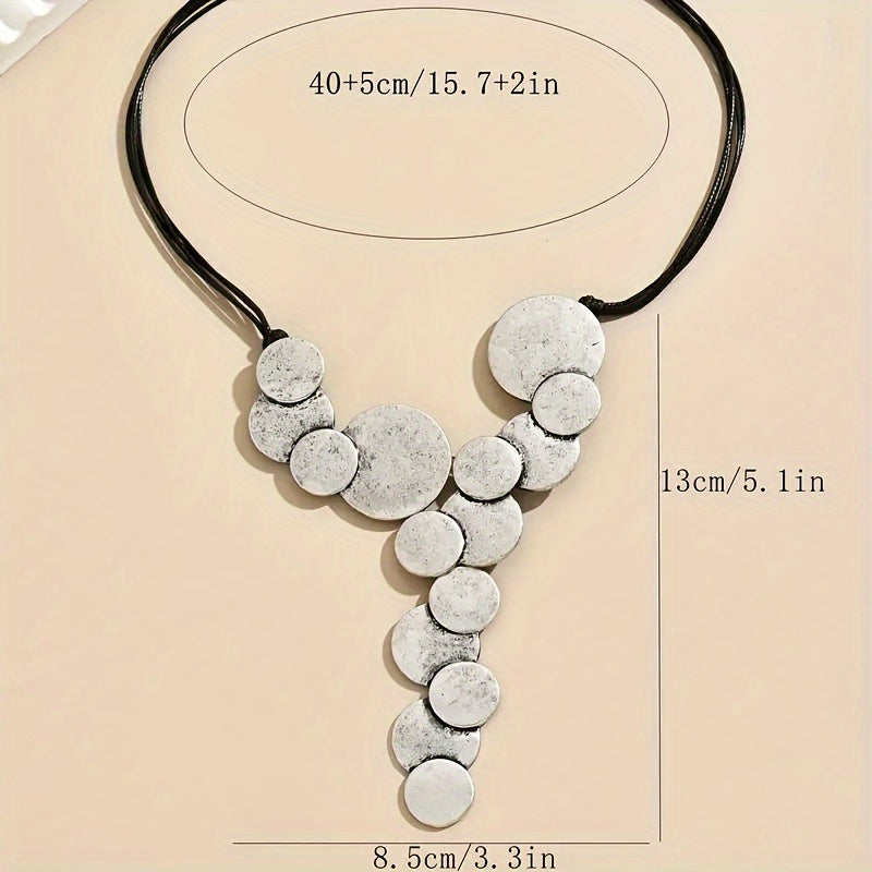 Retro-Inspired Wax Rope Necklace with Irregular Geometric Shapes for Women