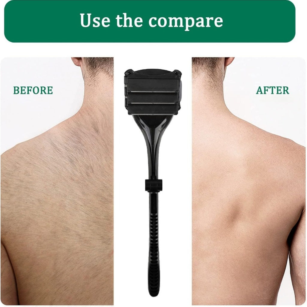 Afeitadora de espalda para hombres, afeitadora corporal plegable con 3 cabezales, impermeable y ergonómica