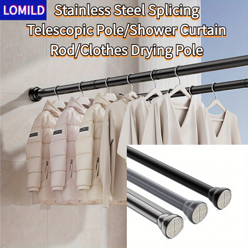 Stainless Steel Tension Shower Curtain Rod Black Extendable for Bathroom Bedroom Balcony