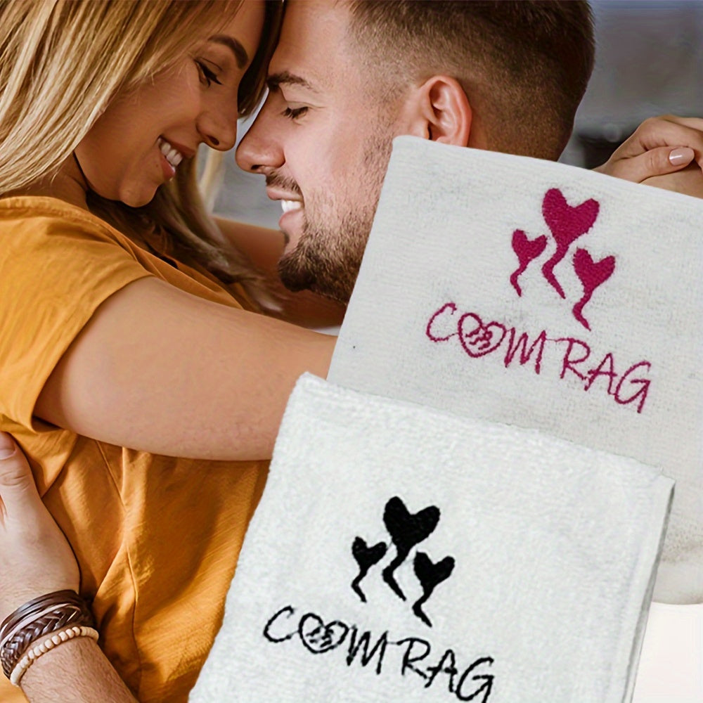 Romantic Embroidered Cotton Towel for Couples Heart Design Soft Absorbent Gift