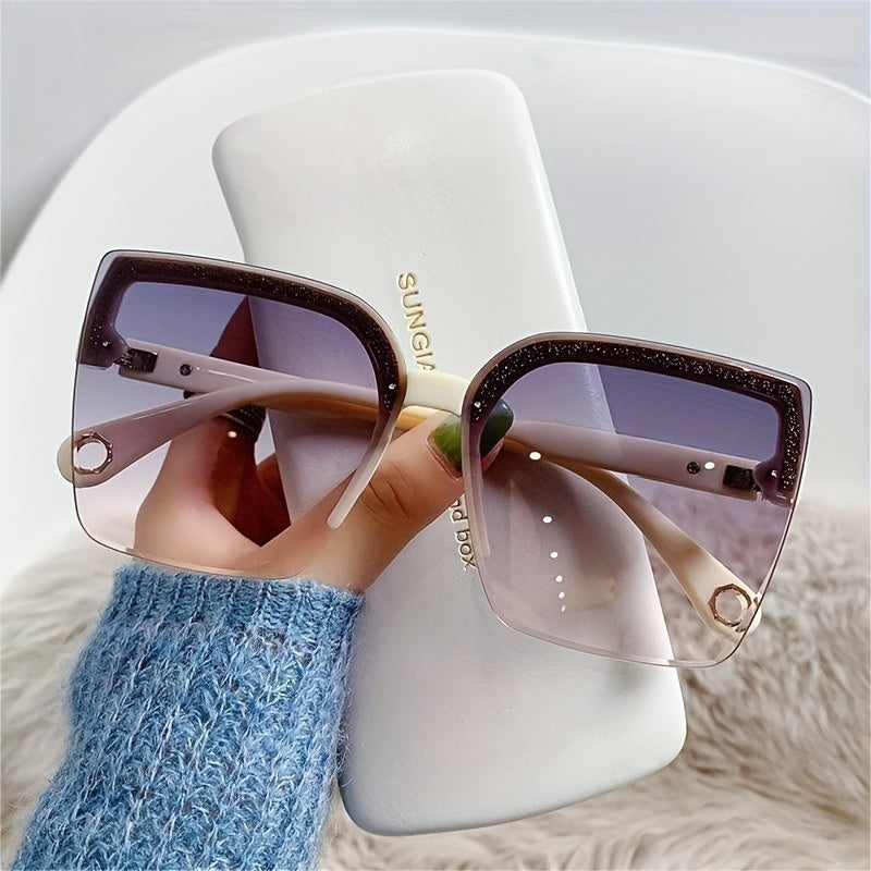 Large Semi Rimless Cat Eye Sunglasses with Gradient Lenses for Women and Men