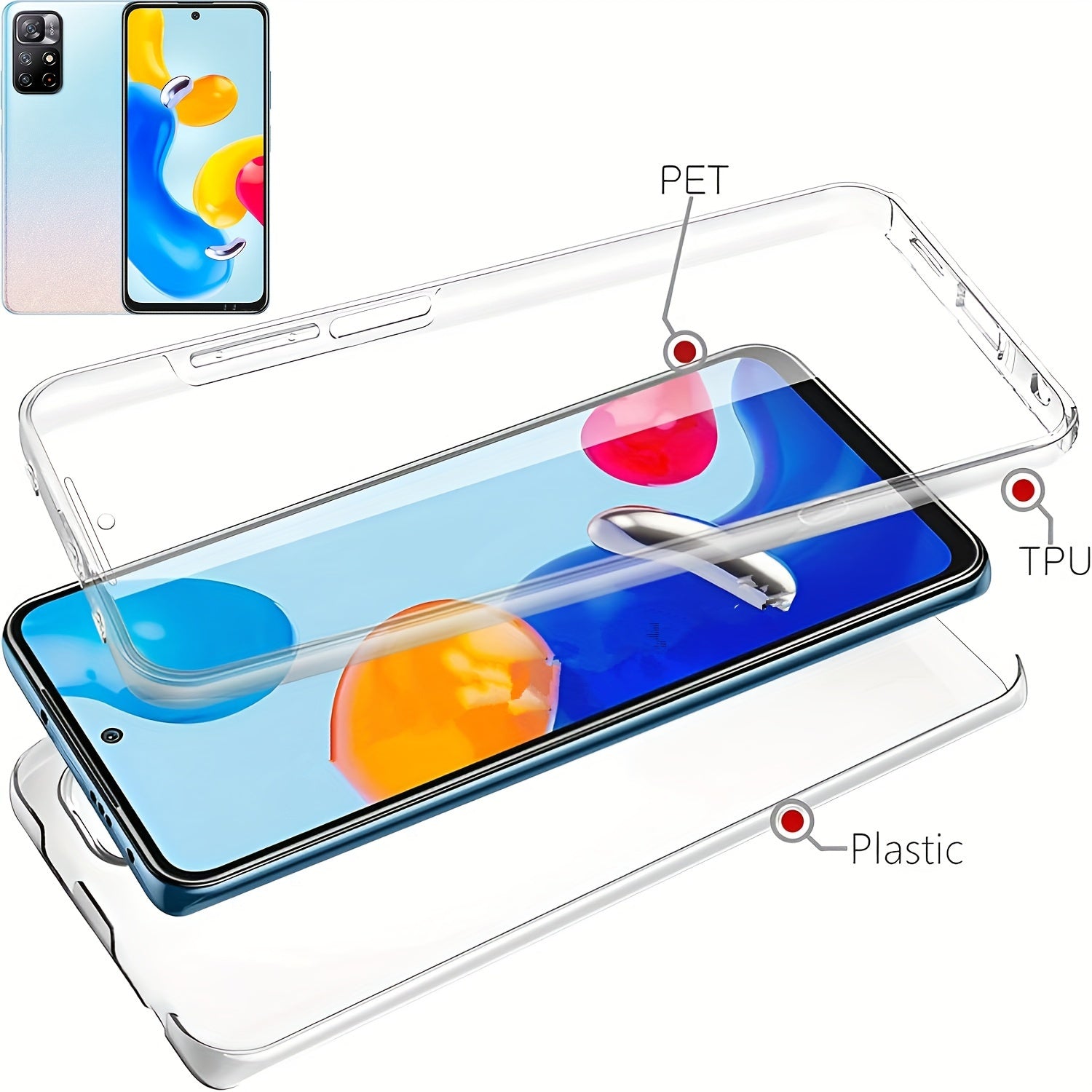 360 Full Body Phone Case for Xiaomi Models with Double Transparent Cover and Screen Protector