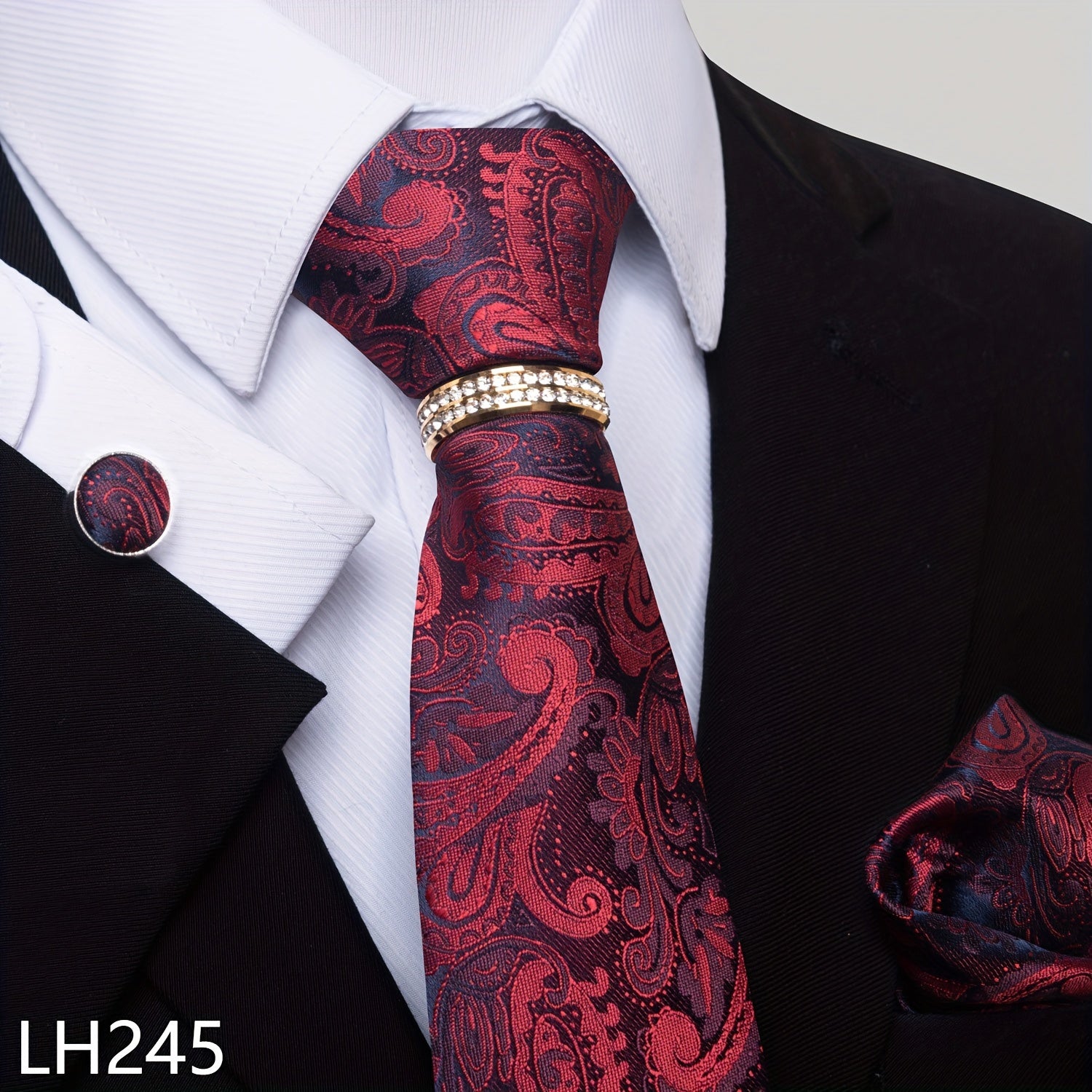 Men's Fashion Accessories Set Tie Pocket Square Handkerchief Cufflinks for Weddings Parties Business
