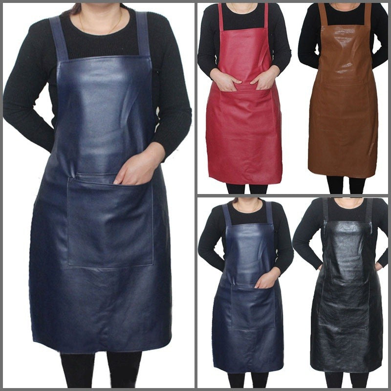 Waterproof Faux Leather Cooking Apron for Kitchen and Restaurant Use Assorted Colors