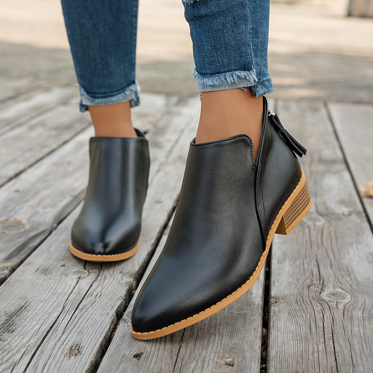 Women's Ankle Boots Solid Color Chunky Heel Pointed Toe Winter Shoes