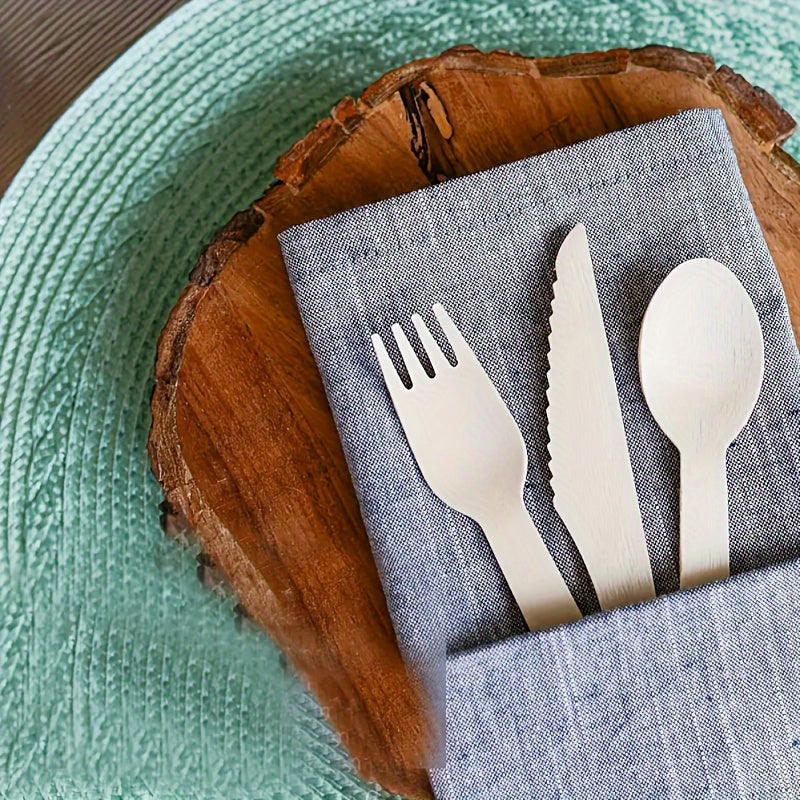 150 Disposable Birch Wood Utensils Pack 16cm for Parties Camping Weddings