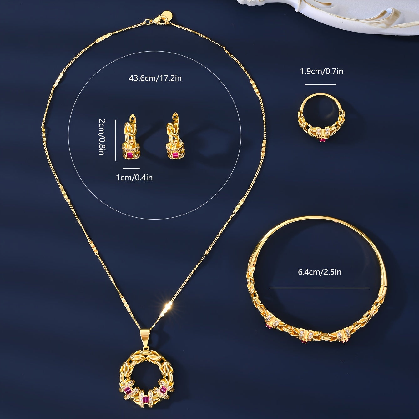 Gold-Plated Jewelry Set with Zirconia Stones for Women 5-Piece Dubai-Inspired