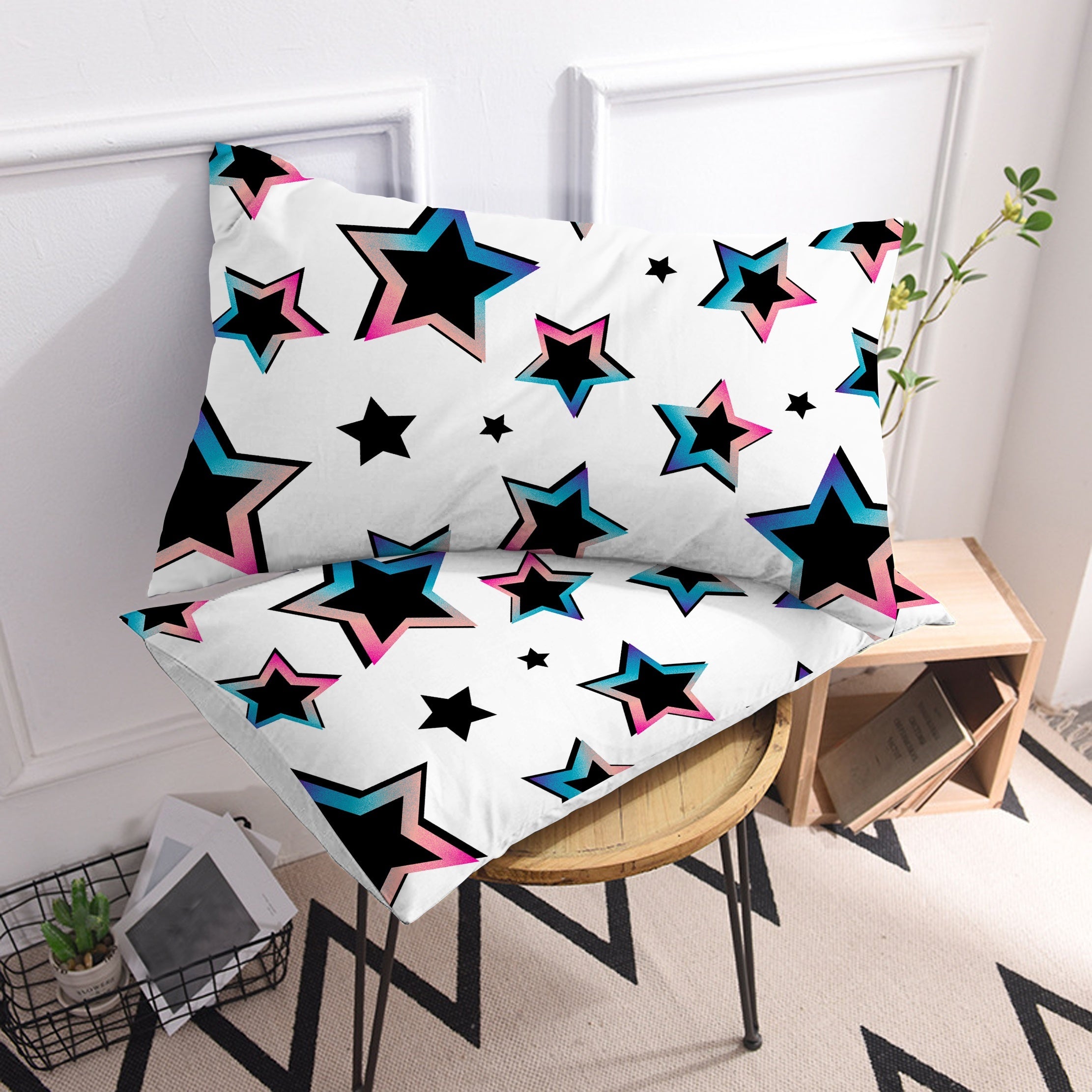 Two Soft Breathable Pillowcases Geometric Print Polyester Envelope Closure