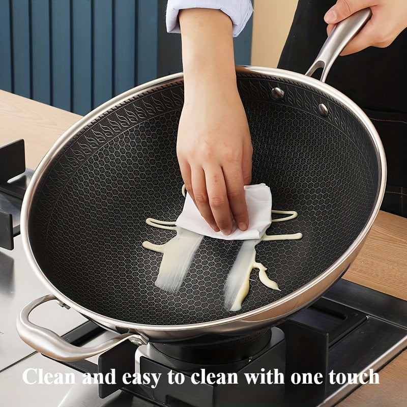 13-Inch Stainless Steel Wok Dishwasher Safe Cookware for Home Camping and Gatherings