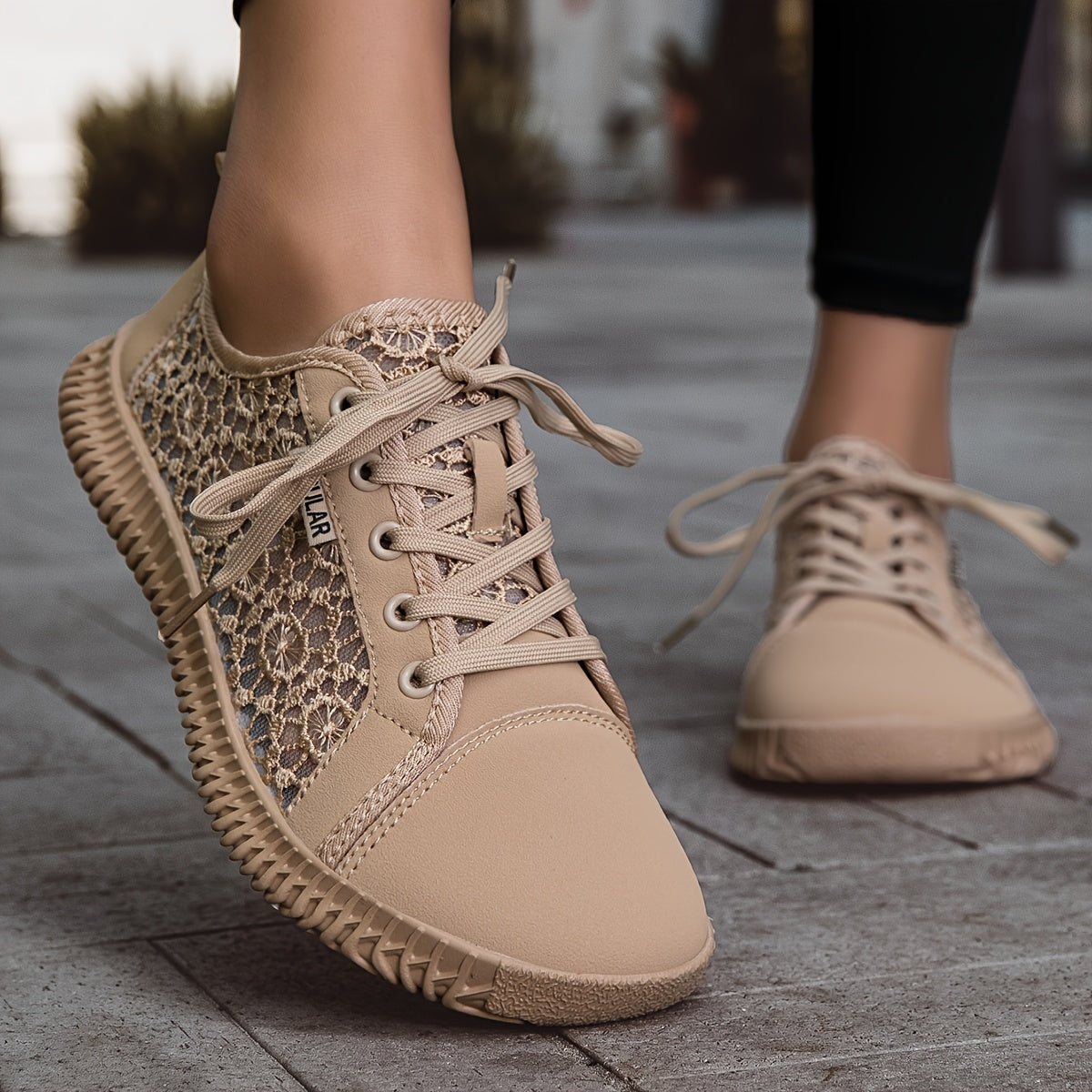 Women Spring/Summer Mesh Lace-Up Sneakers Wide Fit Breathable Rubber Sole