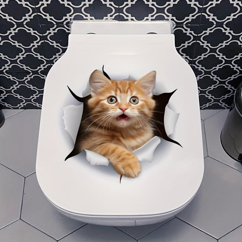 Наклейка на крышку унитаза с изображением оранжевого кота, съемная наклейка на дверь в ванную