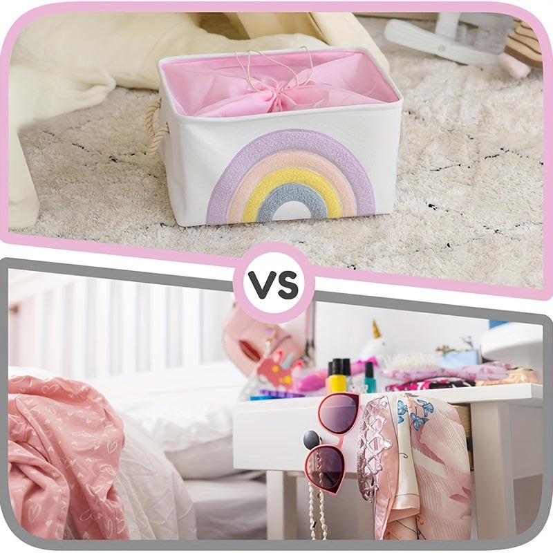 Большая корзина для хранения на холсте с ручками, складная, с радужным дизайном для игрушек, организации дома