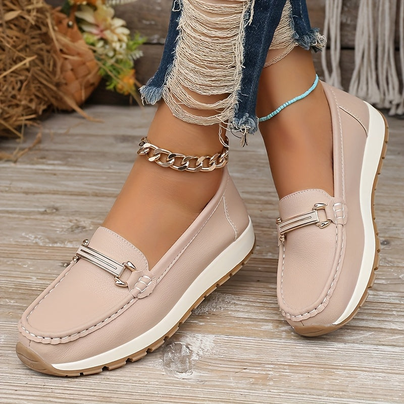 Women's Slip-On Loafers Faux Leather Casual TPR Sole Round Toe Autumn Shoes