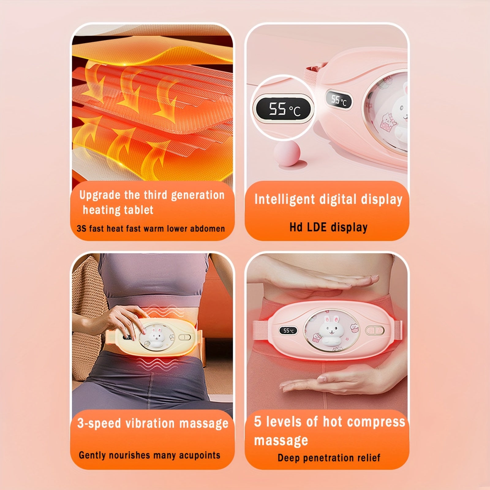 Vibrating Heating Massage Belt for Waist with Five Speeds USB Rechargeable Abdominal Massager