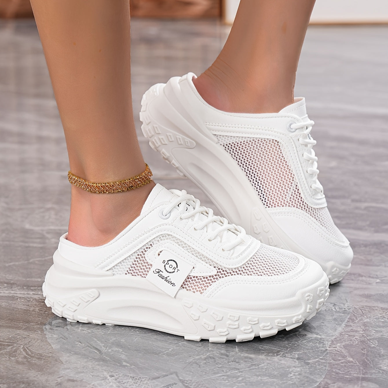 Women's Breathable Mesh Slip-On Mules with Cushioned Sole for Casual and Sporty Wear