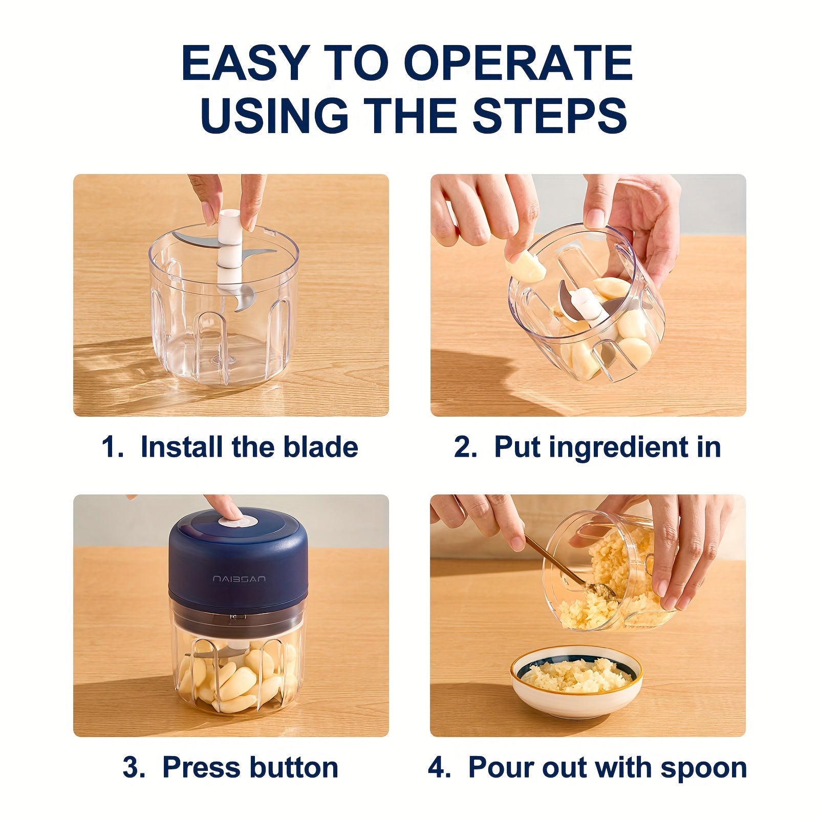 Portable Electric Garlic Chopper 250ml Rechargeable Wireless Food Processor