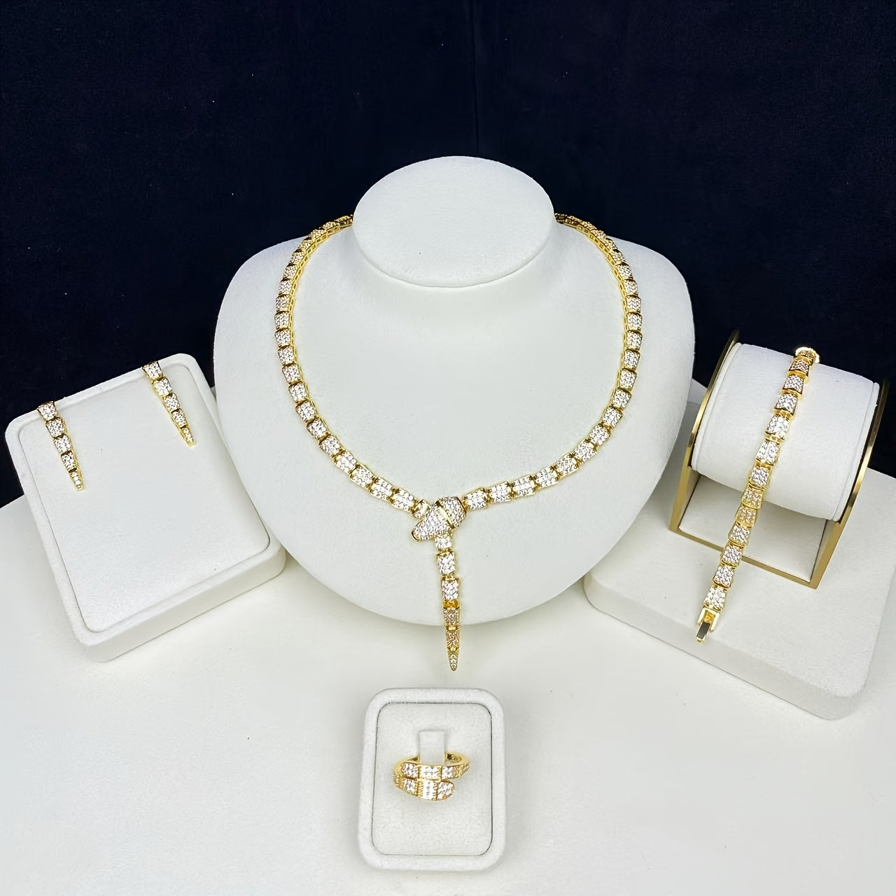 Gold Plated Copper Jewelry Set with Snake Design Necklace and Ring for Women