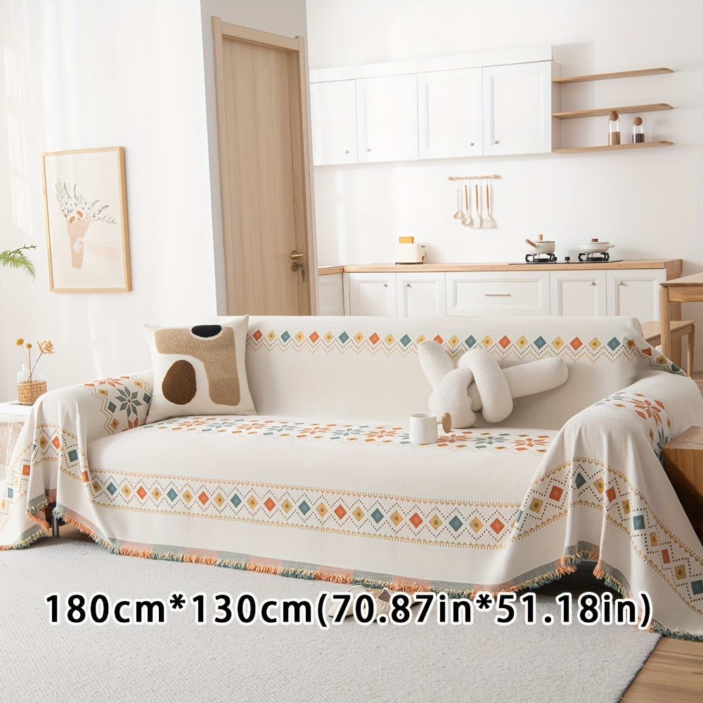 Chenille Boho Throw Blanket with Pet Protection and Non-slip Design for Home Decor