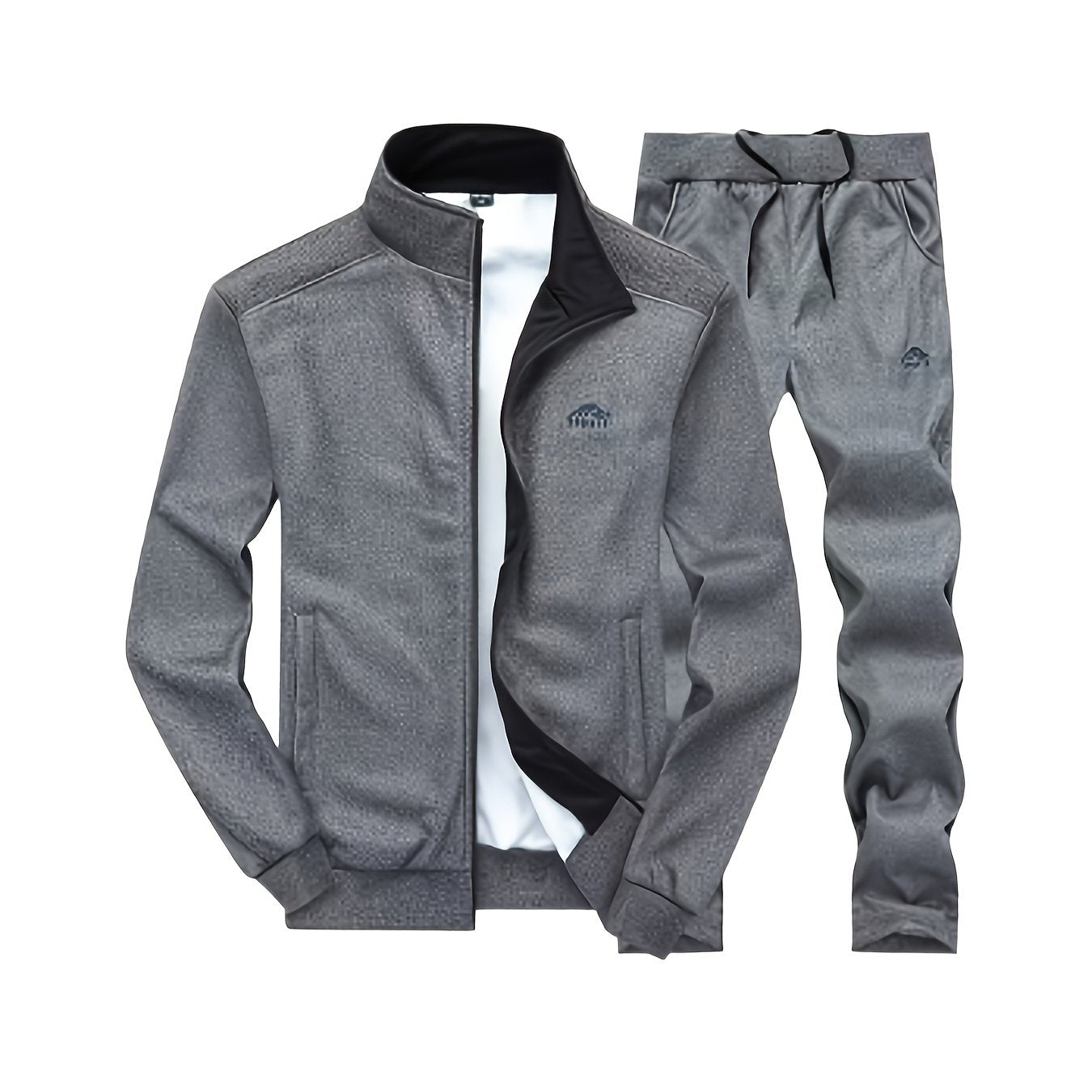 Men's Polyester Embroidered Sports Suit Set with Long Sleeve Zip-Up Jacket and Pants