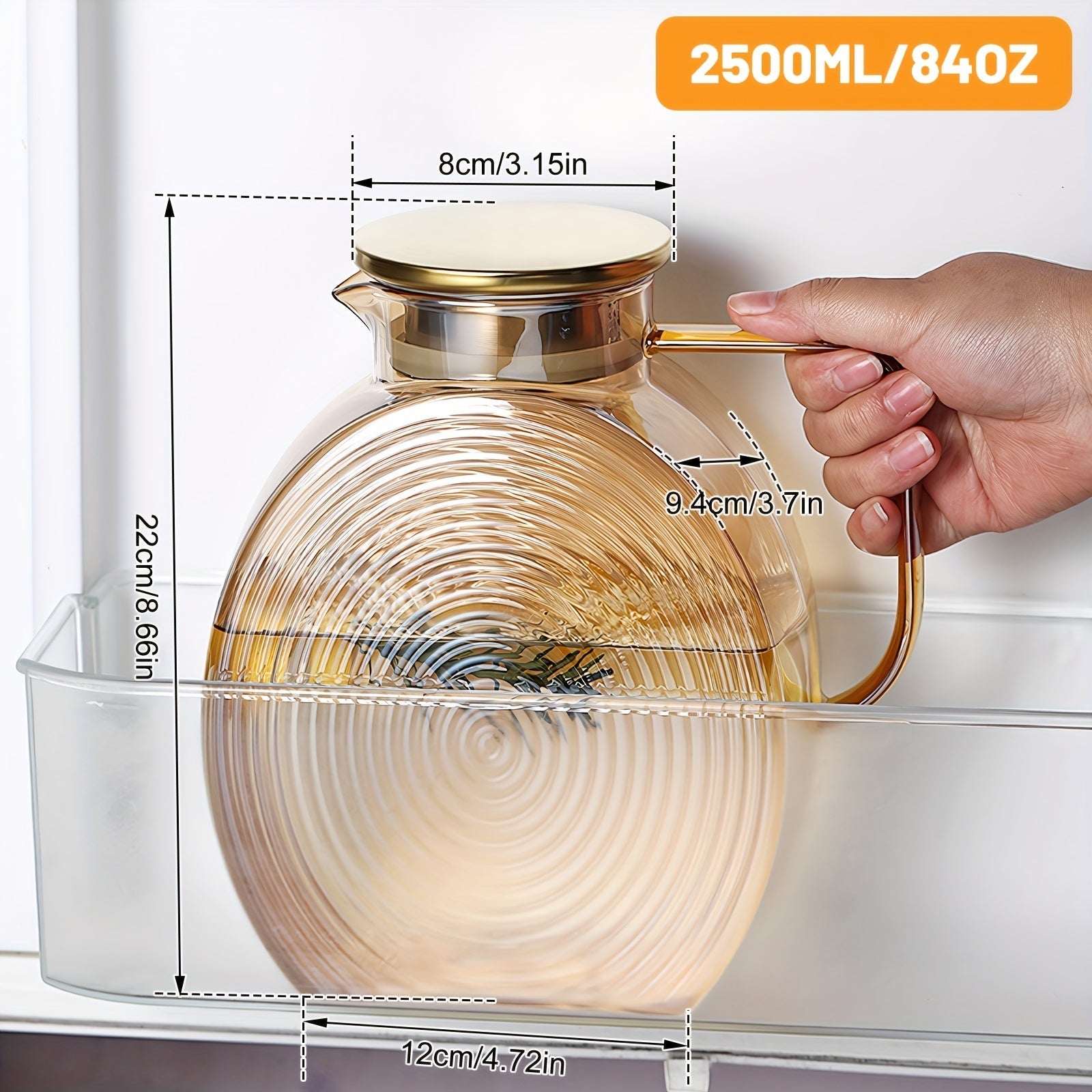 Jarra de agua de vidrio 2500ml con diseño en remolino para uso doméstico