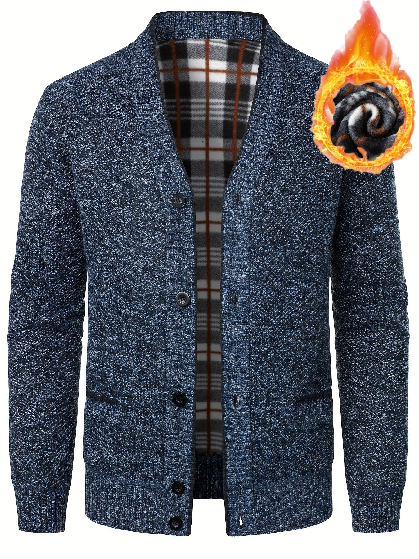 Men's Plus-Size Knit Cardigan V-Neck Long Sleeve Casual Fall Winter