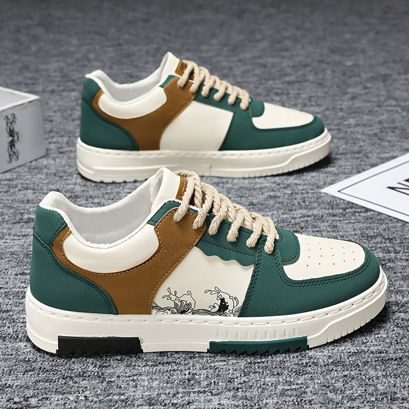 Vintage preppy erkaklar krossovkalari qalin, sirpanmaydigan taglik va multfilm naqsh dizayni bilan, ochiq havoda faoliyatlar uchun mukammal.