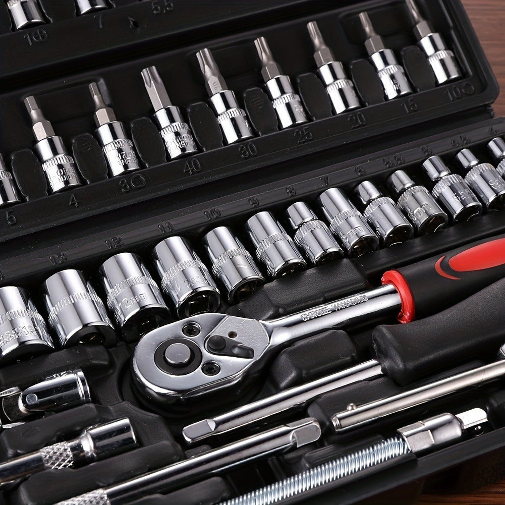 46-Piece Professional Tool Set with Ratchet Wrench Screwdriver Extension for Car Repair