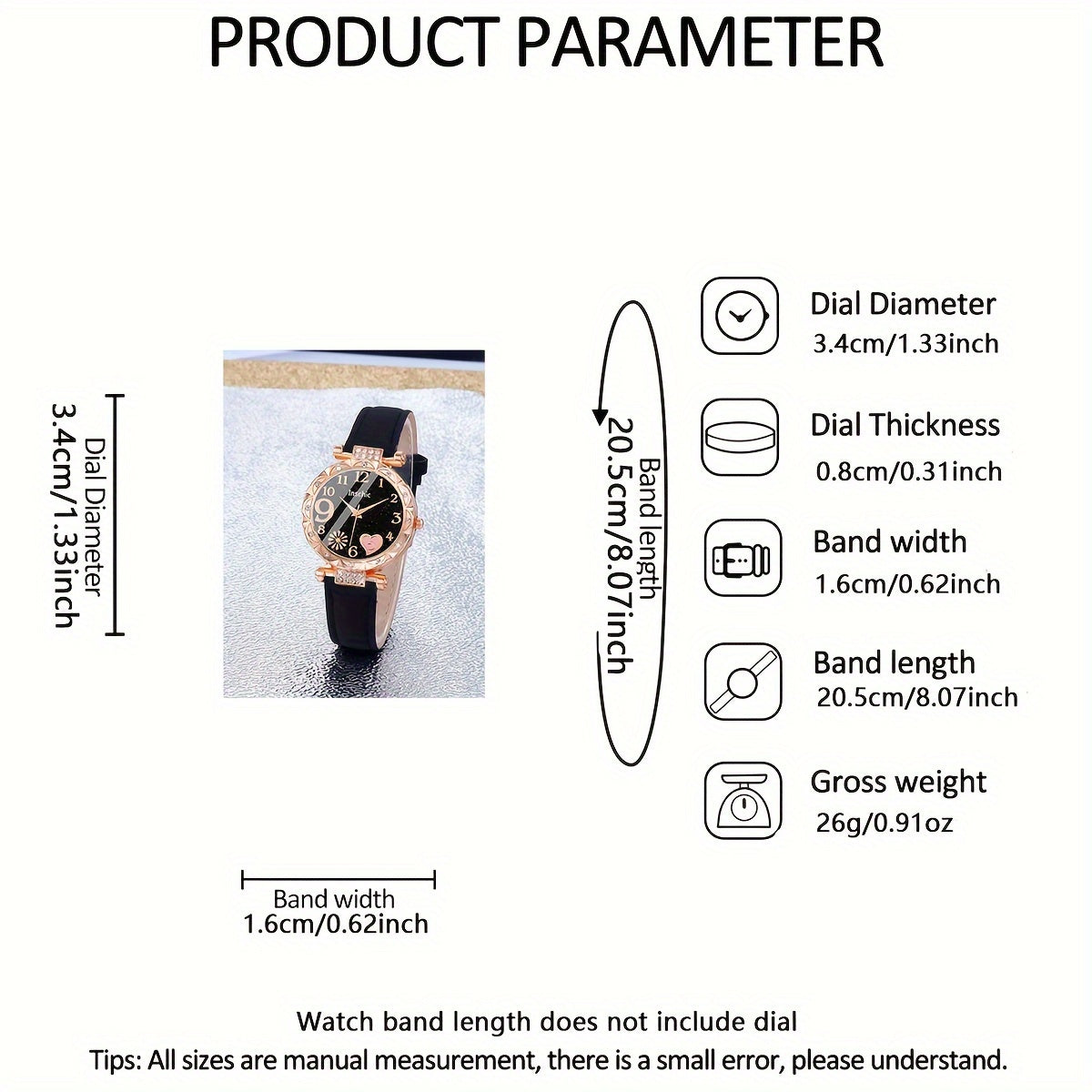 Heart Quartz Watch and Bracelet Set for Women Faux Leather Band Valentine Gift