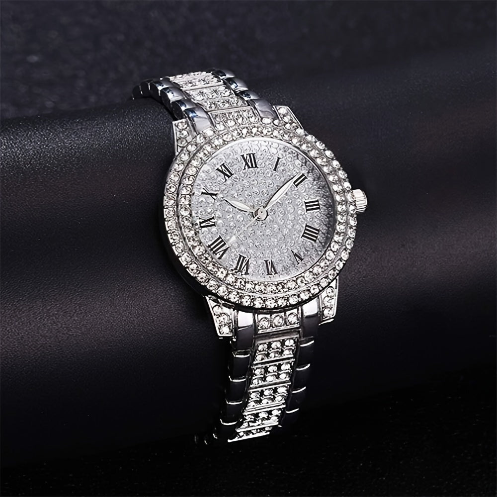 Quartz Watch with Rhinestones and Zinc Alloy Chain for Women
