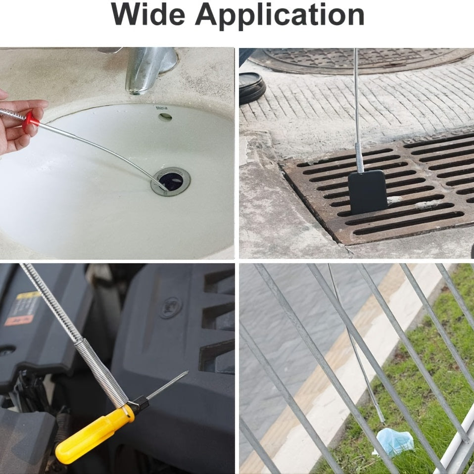 Flexible Reacher Tool 23.6/63 Inches with Claws for Pickup and Drain Cleaning