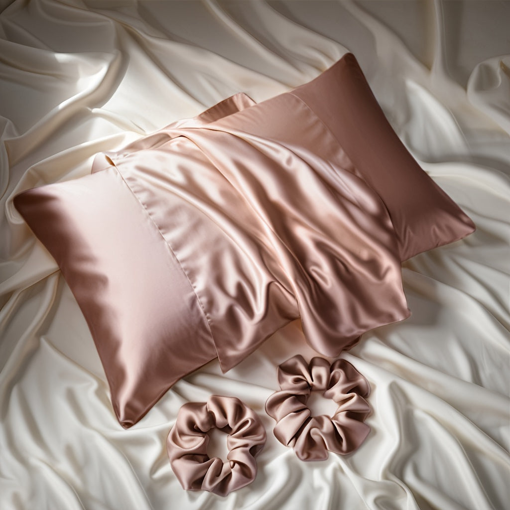Satin Bedding Accessories 3-Piece Set Pillowcase and Headbands for Bedroom Bathroom Hotel