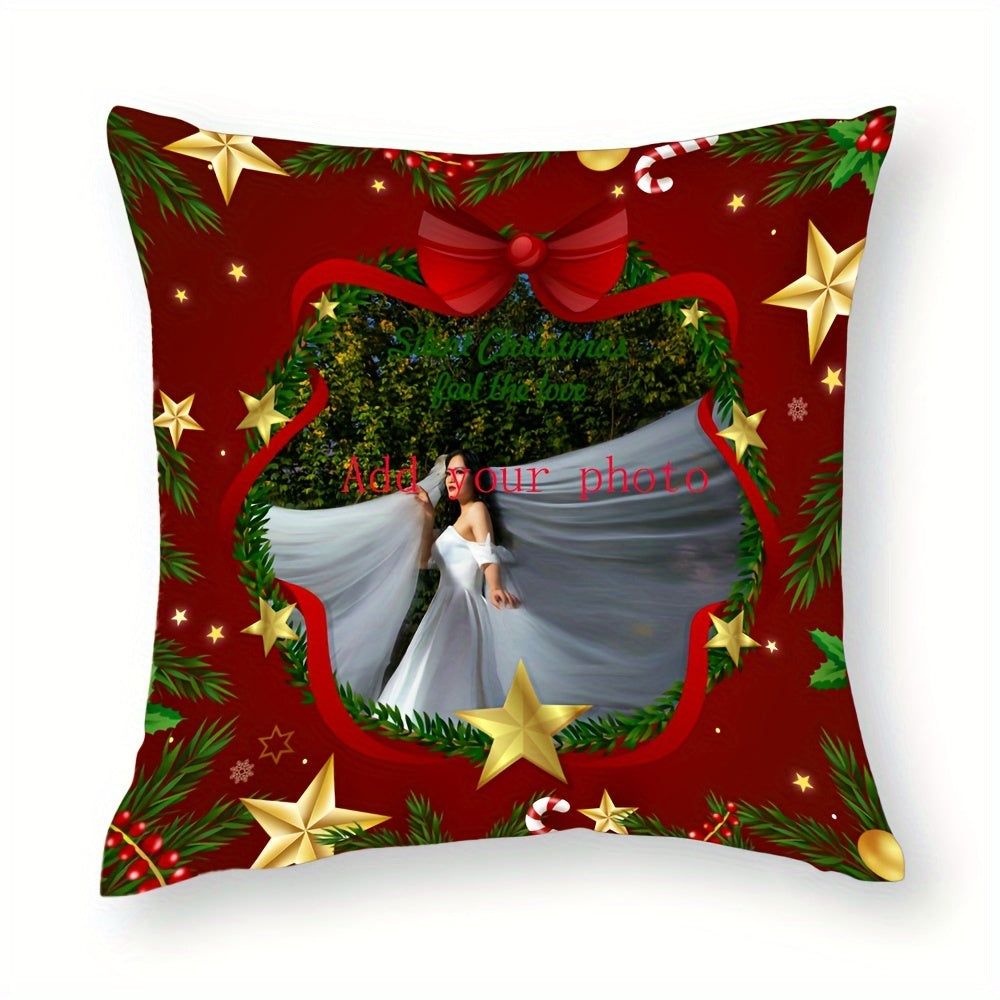 Personalized Christmas Photo Pillow with Double-Sided Design for Pets and Family