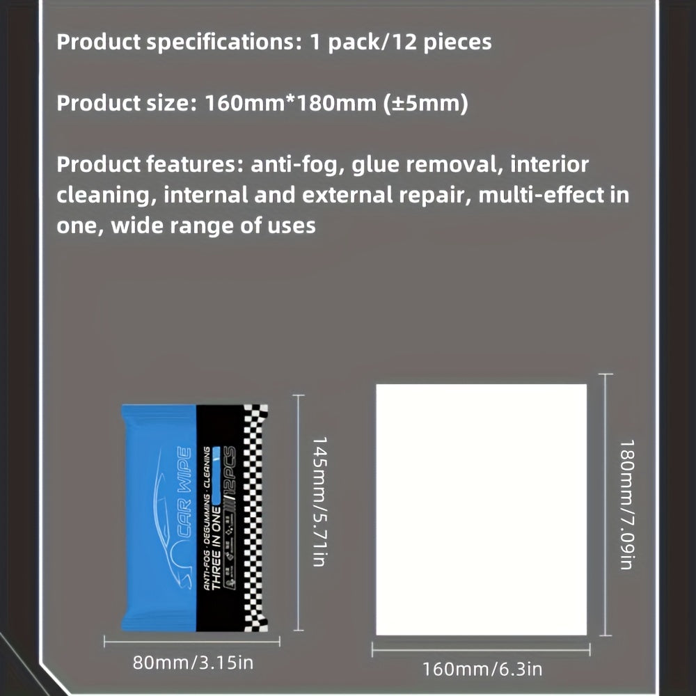 Car Wipes Pack 12/24pcs Glass Anti-Fog Cleaner for Windows Mirrors