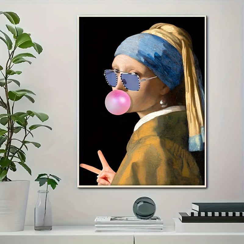 Funny Girl With Pearl Earrings Canvas Wall Art Modern Portrait Home Decor Gift