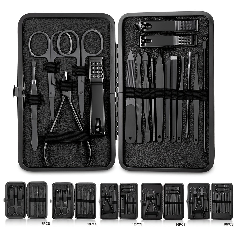 7Pcs Male Black Stainless Steel Manicure Set for Hands Feet Face Care