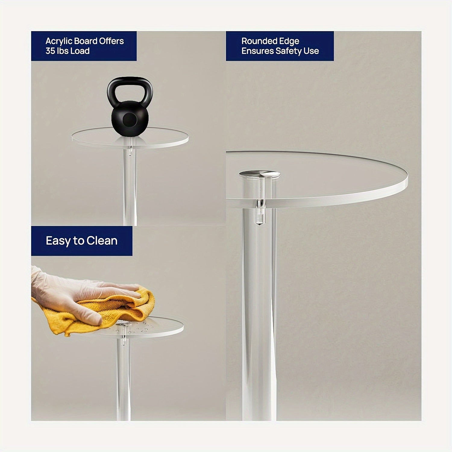 Transparent Acrylic Tea Table Small Round Nordic Style Space-Saving Home Decor